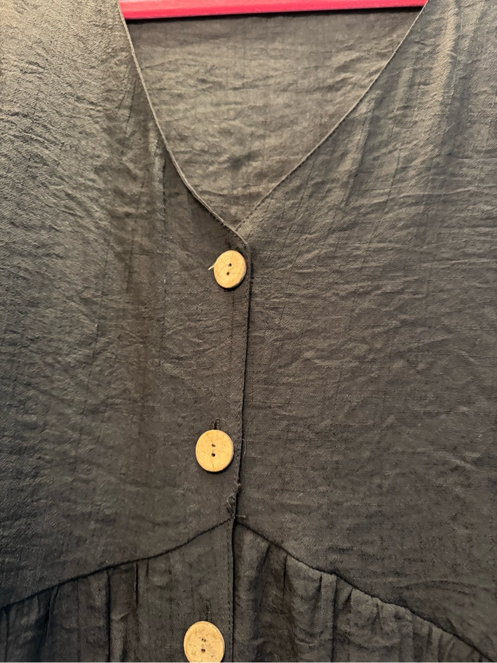 Cato black V-Neck Button-Front Blouse with Wooden Buttons - Picture 2 of 6